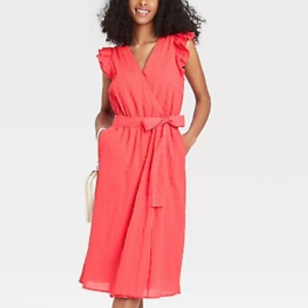 A New Day  Ruffle Short Sleeve  midi Dress S